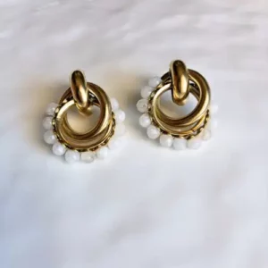 Boucles d'oreille perles blanche et anneau