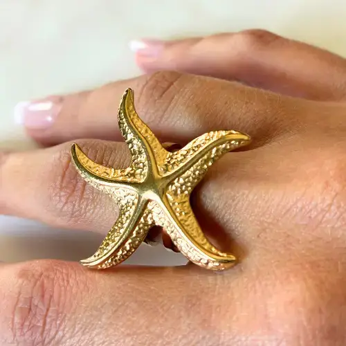 Bague acier inoxydable étoile de mer